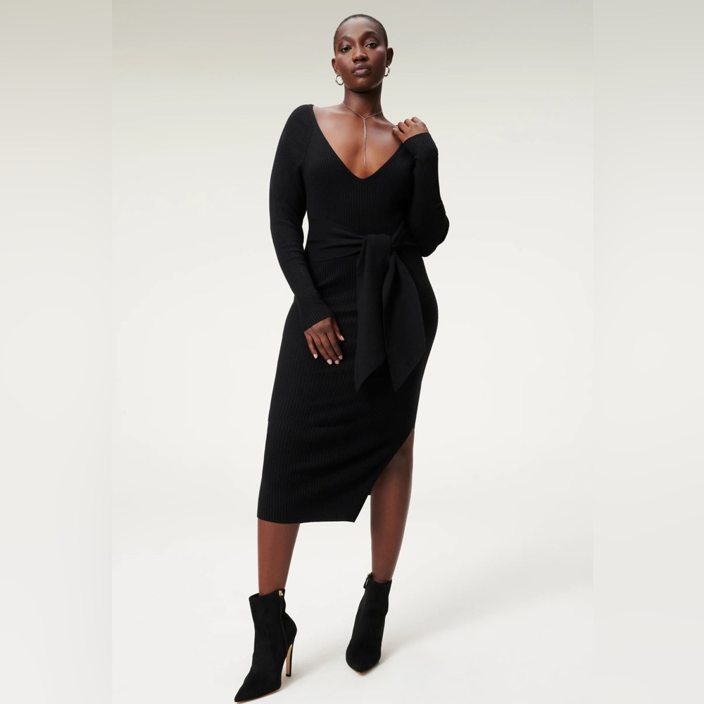 Good American Belted Ribbed Body Con Dress in Black (3 / L)